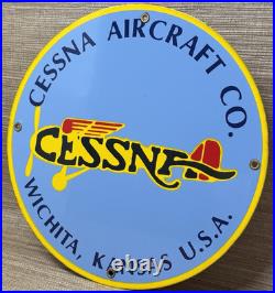 Vintage Cessna Aircraft Co Porcelain Sign Airplane Hangar Gas Station Motor Oil