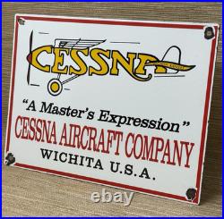 Vintage Cessna Aircraft Co Porcelain Sign Airplane Hangar Gas Station Motor Oil