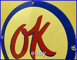 Vintage Chevrolet Ok Porcelain Sign Dealership Service Station Gas Motor Oil