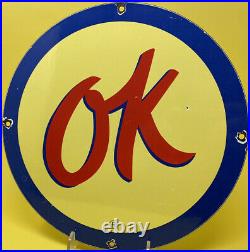 Vintage Chevrolet Ok Porcelain Sign Dealership Service Station Gas Motor Oil