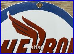 Vintage Chevron Gasoline Porcelain Sign Gas Station Pump Motor Oil Service
