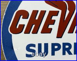 Vintage Chevron Gasoline Porcelain Sign Gas Station Pump Motor Oil Service