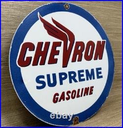 Vintage Chevron Gasoline Porcelain Sign Gas Station Pump Motor Oil Service