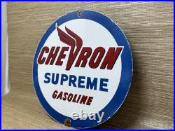 Vintage Chevron Gasoline Porcelain Sign Gas Station Pump Motor Oil Service