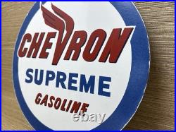 Vintage Chevron Gasoline Porcelain Sign Gas Station Pump Motor Oil Service