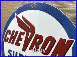 Vintage Chevron Gasoline Porcelain Sign Gas Station Pump Motor Oil Service
