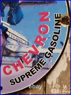 Vintage Chevron Porcelain Sign Garage Gas Station Motor Oil Service Woman Sales