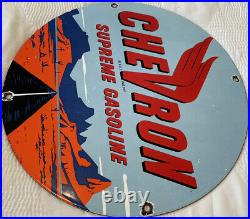Vintage Chevron Supreme Gasoline Porcelain Sign Gas Station Pump Plate Motor Oil