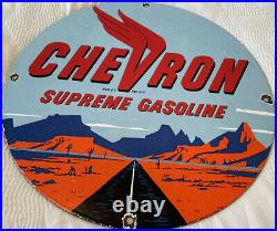 Vintage Chevron Supreme Gasoline Porcelain Sign Gas Station Pump Plate Motor Oil