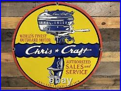 Vintage Chris Craft Porcelain Sign Gas & Oil Outboard Boat Motor Marine Service