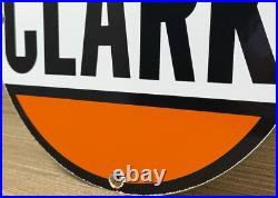 Vintage Clark Gasoline Porcelain Sign Gas Station Pump Plate Motor Oil Service Vintage Clark Gasoline Porcelain Sign Gas Station Pump Plate Motor Oil Service