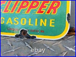 Vintage Clipper Gasoline Porcelain Sign Gas Station Motor Oil Service Air Plane