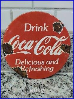 Vintage Coca Cola Porcelain Soda Sign Pop Coke Gas Motor Oil Beverage Drink Food