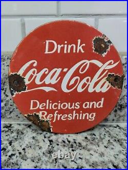 Vintage Coca Cola Porcelain Soda Sign Pop Coke Gas Motor Oil Beverage Drink Food