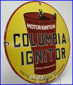 Vintage Columbia Ignitor Porcelain Sign Service Station Gasoline Motor Oil Gas