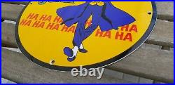 Vintage Conoco Gasoline Porcelain The Joker Comic Motor Oil Service Pump Sign