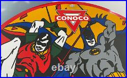 Vintage Conoco N-tane Batman Gasoline Porcelain Sign Gas Station Pump Motor Oil