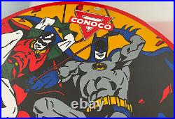Vintage Conoco N-tane Batman Gasoline Porcelain Sign Gas Station Pump Motor Oil