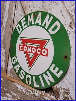 Vintage Conoco Porcelain Sign Gas Pump Plate Motor Oil Service Advertising 12