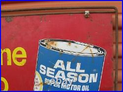 Vintage Conoco Super Motor Oil Change Service Station Two Sided Advertising Sign