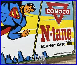 Vintage Conoco Superman Gasoline Porcelain Sign Gas Station Pump Plate Motor Oil