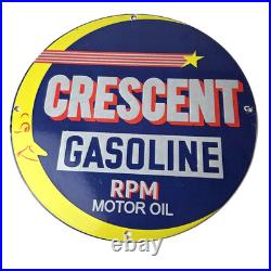 Vintage Crescent Gasoline Sign RPM Motor Oil Porcelain Gas Pump Station Sign