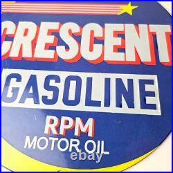 Vintage Crescent Gasoline Sign RPM Motor Oil Porcelain Gas Pump Station Sign