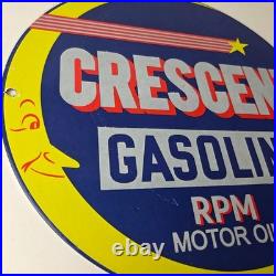 Vintage Crescent Gasoline Sign RPM Motor Oil Porcelain Gas Pump Station Sign