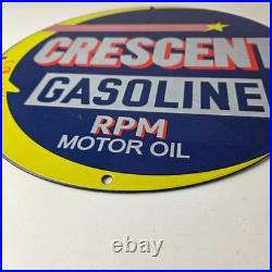 Vintage Crescent Gasoline Sign RPM Motor Oil Porcelain Gas Pump Station Sign