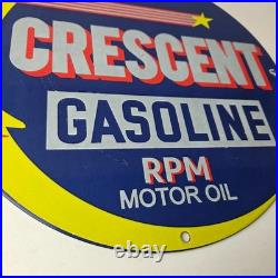 Vintage Crescent Gasoline Sign RPM Motor Oil Porcelain Gas Pump Station Sign