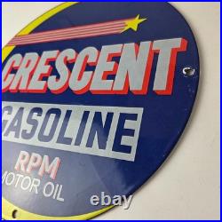 Vintage Crescent Gasoline Sign RPM Motor Oil Porcelain Gas Pump Station Sign