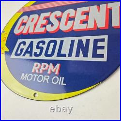 Vintage Crescent Gasoline Sign RPM Motor Oil Porcelain Gas Pump Station Sign