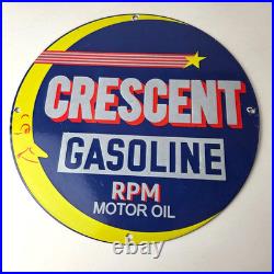 Vintage Crescent Gasoline Sign RPM Motor Oil Porcelain Gas Pump Station Sign