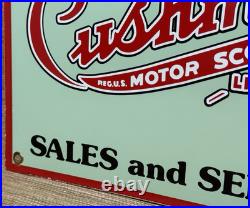 Vintage Cushman Motor Scooter Porcelain Sign Gas Station Motor Oil