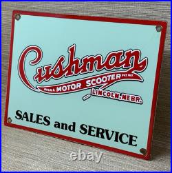 Vintage Cushman Motor Scooter Porcelain Sign Gas Station Motor Oil