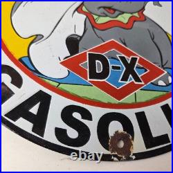 Vintage DX Diamond Motor Oil Sign Dumbo Gasoline Outboard Pump Porcelain Sign