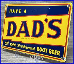 Vintage Dad's Root Beer Porcelain Sign Gas Station Motor Oil Coca Cola Dew A & W
