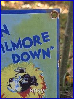 Vintage Dated 1946 Gilmore Gasoline Motor Oil Porcelain Enamel Gas Sign 12 X 8