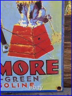 Vintage Dated 1946 Gilmore Gasoline Motor Oil Porcelain Enamel Gas Sign 12 X 8