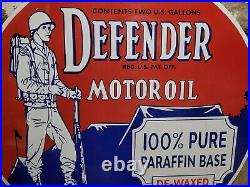 Vintage Defender Motor Oil Porcelain Sign 30 Big Pennsylvania Petroleum Company