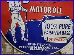 Vintage Defender Motor Oil Porcelain Sign 30 Big Pennsylvania Petroleum Company