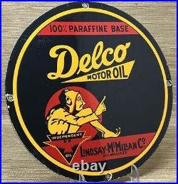 Vintage Delco Motor Oil Porcelain Sign Gas Station Service Station Lubester Pump