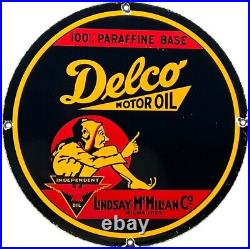 Vintage Delco Motor Oil Porcelain Sign General Motors Independent Gas Station