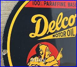 Vintage Delco Motor Oil Porcelain Sign General Motors Independent Gas Station