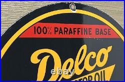 Vintage Delco Motor Oil Porcelain Sign General Motors Independent Gas Station