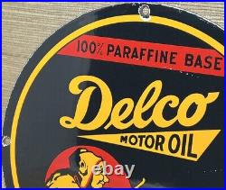 Vintage Delco Motor Oil Porcelain Sign General Motors Independent Gas Station