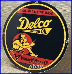 Vintage Delco Motor Oil Porcelain Sign General Motors Independent Gas Station