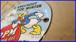 Vintage Disney Donald Duck RPM Motor Oil Porcelain Sign Gas Pump Plate Station