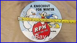 Vintage Disney Donald Duck RPM Motor Oil Porcelain Sign Gas Pump Plate Station