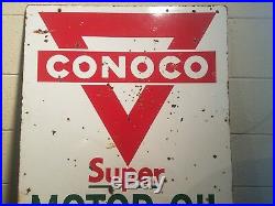 Vintage Double Side Porcelain Advertising Sign Conoco Motor Oil Rare Sign